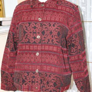 Breckenridge Women Jacket Embroidered Button-Down Burgundy Tapestry S L Cotton B